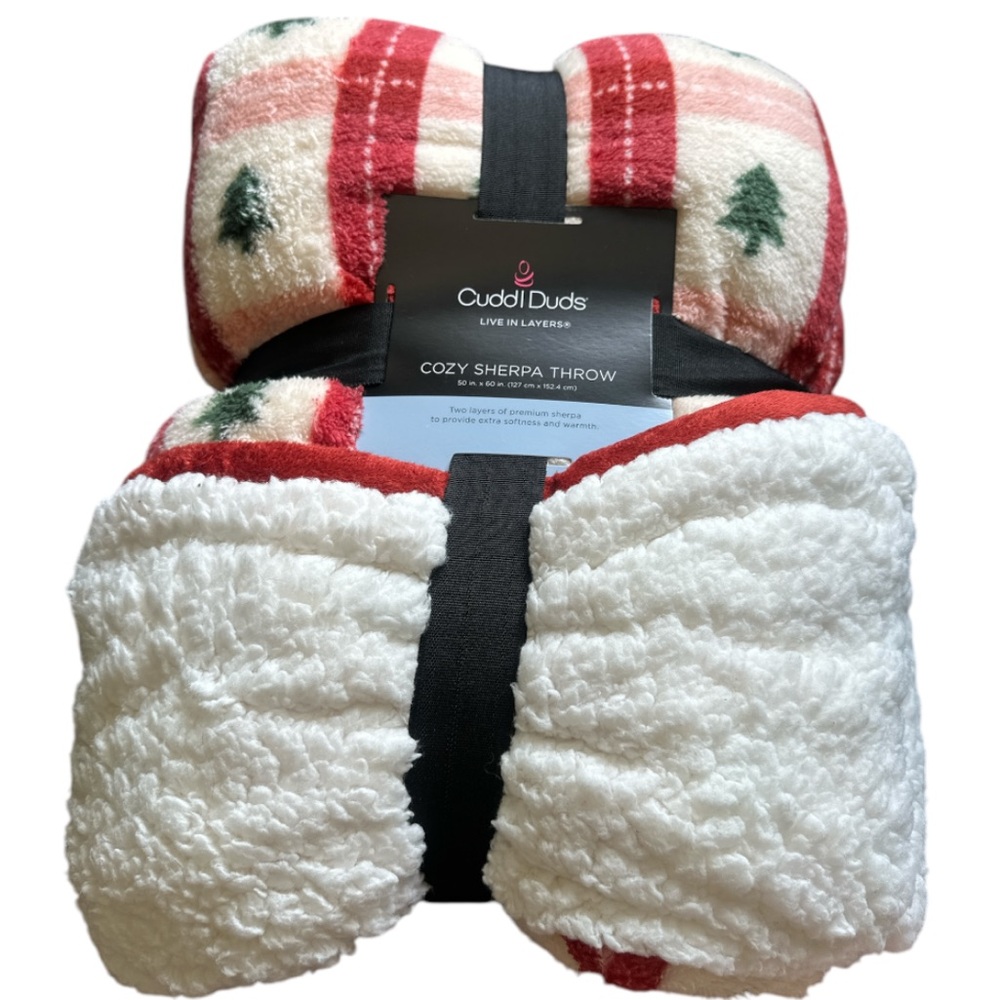 Cuddl Duds Cozy Plush Sherpa Throw 50”x60”Christmas Trees Super Soft Reversible